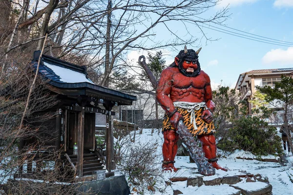 Hokkaido Japão Dezembro 2019 Estátua Gigante Frente Área Jigokudani Hell — Fotografia de Stock