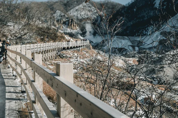 Hokkaido Japão Dezembro 2019 Turistas Não Identificados Jigokudani Hell Valley — Fotografia de Stock