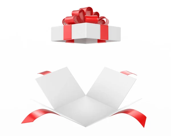 Open gift box, huidige box met rood lint boog — Stockfoto