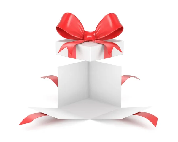 Açık hediye kutusu, kırmızı kurdele yay ile mevcut kutusu — Stok fotoğraf