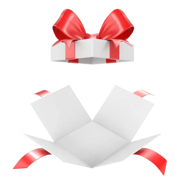 Open gift box , present box with red ribbon bow — Stock Photo, Image