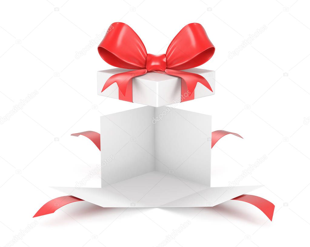 Open gift box , present box with red ribbon bow