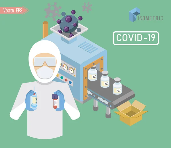 Corona virus icon. Coronavirus 2019-nCoV.Vaccine production.