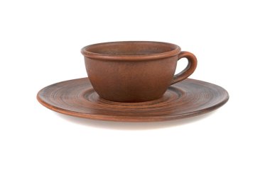 yuvarlak Kil çanak ve el yapımı Kupası beyaz arka plan üzerinde izole