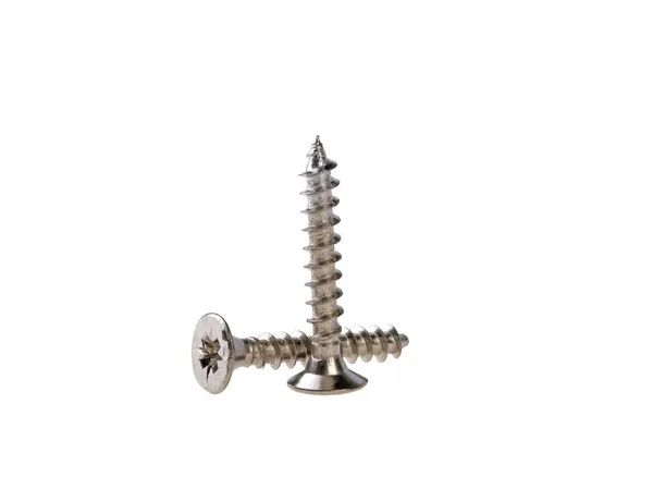 Tornillo Autorroscante Metal Aislado Sobre Fondo Blanco — Foto de Stock