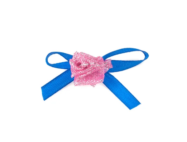 Blue Bow Pink Rose Isolated White Background — Stock Photo, Image