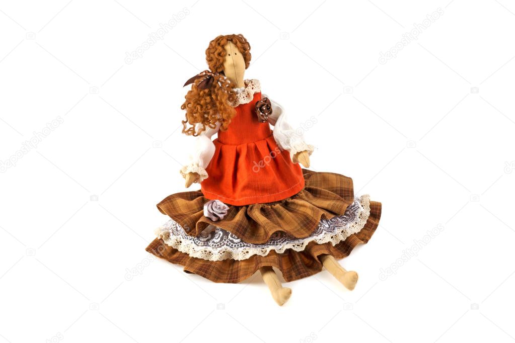 handmade doll isolated on white background