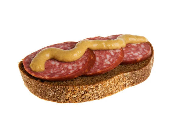 Sausage Rye Bread Mustard White Background — Stock Photo, Image