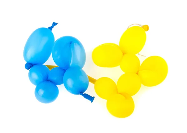 Ballon Jaune Bleu Attaché Sur Fond Blanc — Photo