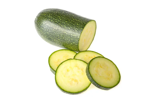 Grön Zucchini Skivad Vit Bakgrund — Stockfoto