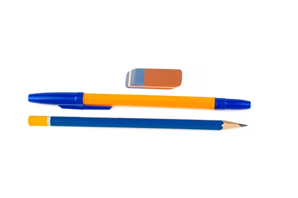 Pióra Gumki Ołówka Białym Tle — Zdjęcie stockowe