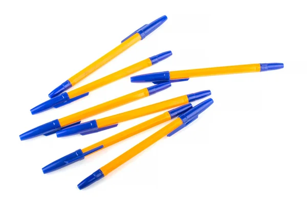 Ручка Жовта Синя Шапка Білому Тлі — стокове фото