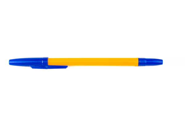 Bolígrafo Amarillo Con Tapa Azul Sobre Fondo Blanco —  Fotos de Stock
