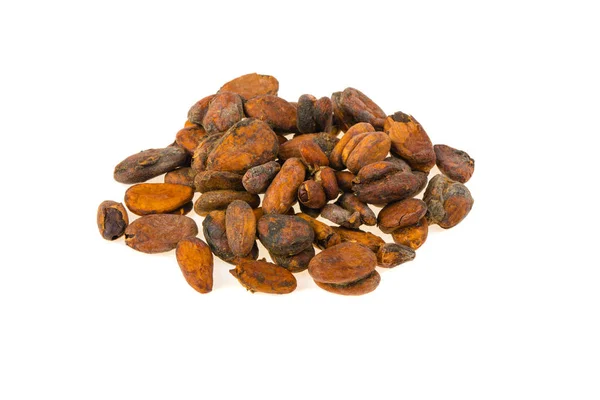 Fèves Cacao Isolées Sur Fond Blanc — Photo