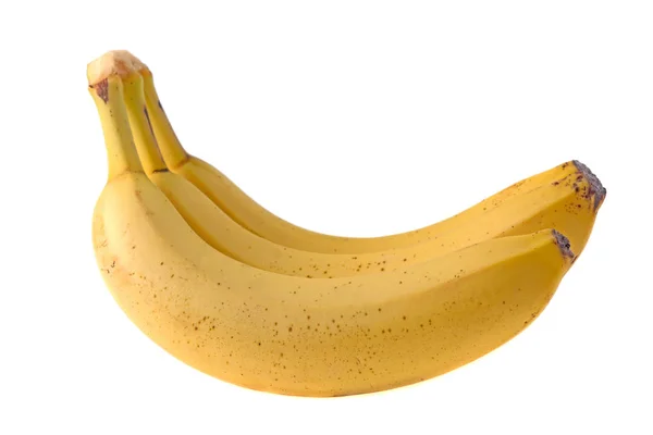 Drie Gele Bananen Geïsoleerd Witte Achtergrond — Stockfoto