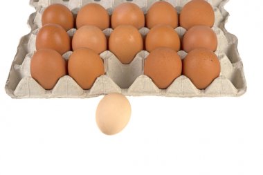 Değil herkes gibi beyaz bir arka plan üzerinde bir tepsi içinde tavuk yumurta