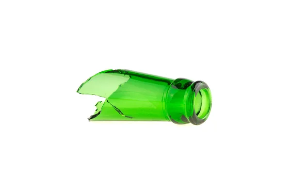 Glazen Hals Van Een Gebroken Fles Groen Geïsoleerd Een Witte — Stockfoto