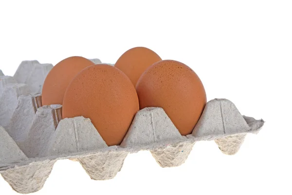 Huevos Pollo Una Bandeja Sobre Fondo Blanco — Foto de Stock
