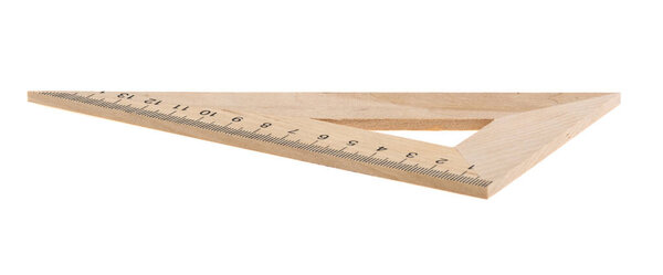 ruler, wooden triangle on a white background, isolated.