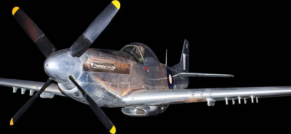 Aereo da caccia americano P-51 della guerra di Corea, isolato sul nero — Foto Stock