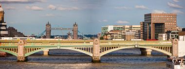 River Thames, London, England. Southwark Bridge and Tower Bridge obscuring London Bridge in between. clipart