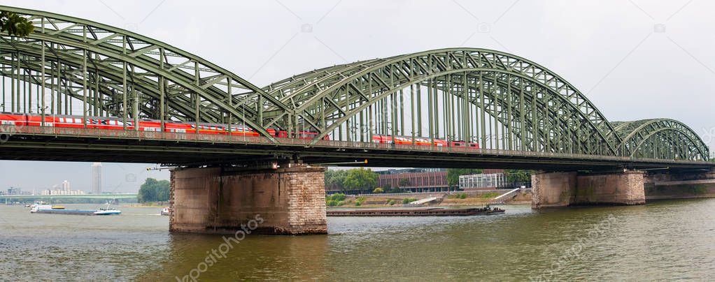 Hohenzollernbrucke, Hohenzollern Bridge, rail and pedestrian bridge across Rhine River, Cologne, Germany