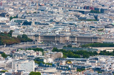 Paris, Fransa şehir manzarası. Concorde Meydanı Seine Nehri 'nin kuzeyinde..