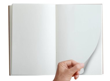 El açık defter üzerinde beyaz izole.