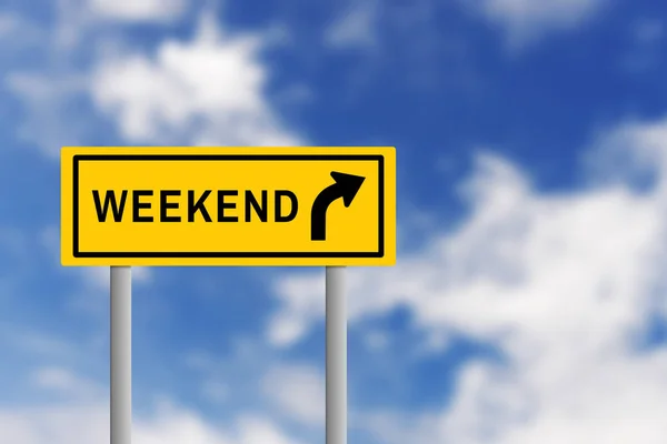 Weekend sign on traffic yellow plate — Stock Photo, Image