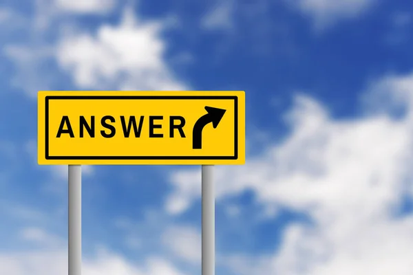 Answer sign on traffic yellow plate — Stock Photo, Image