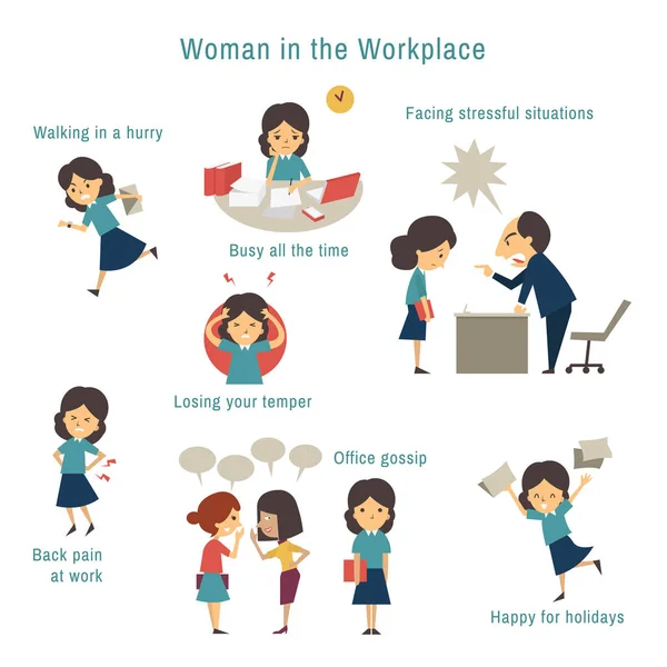 Mujer que enfrenta problemas en el trabajo — Vector de stock