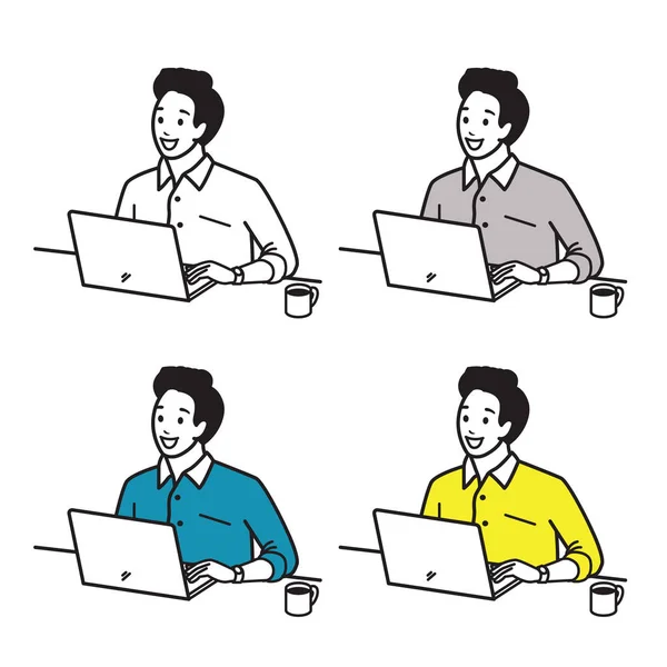 Mutlu bir adam laptop ile çalışma — Stok Vektör
