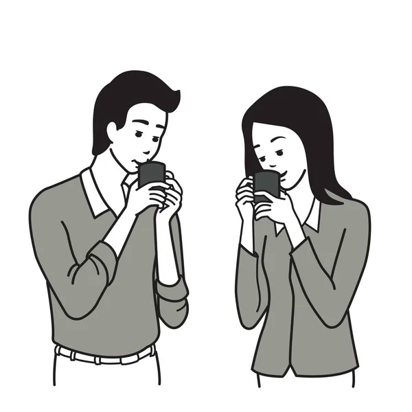 Deux employés de bureau boivent du café — Image vectorielle
