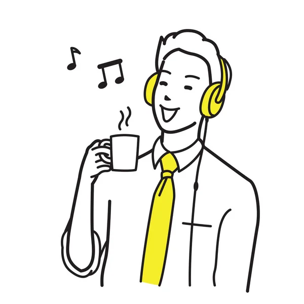 Бізнесмен слухати музику з навушниками — стоковий вектор
