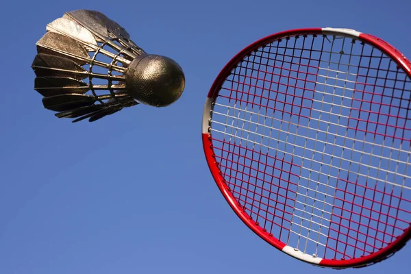Badminton giocare azzurro cielo — Foto Stock