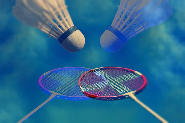 Soyut badminton raket ve raketle — Stok fotoğraf