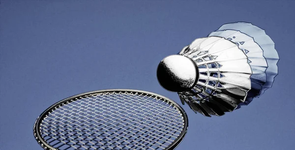 Raquette abstraite colorée de badminton et navette bleu ciel . — Photo