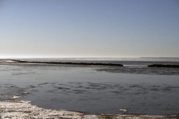 Cielo blu inverno wadden mare — Foto Stock