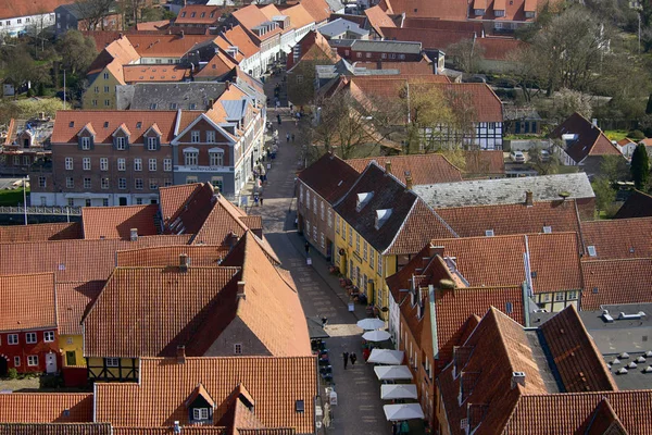 Dänische Königsstadt Ribe von oben gesehen. — Stockfoto