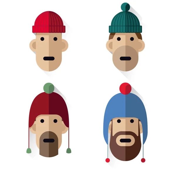 Hoofden pictogrammen mannen met wollen hoeden — Stockvector