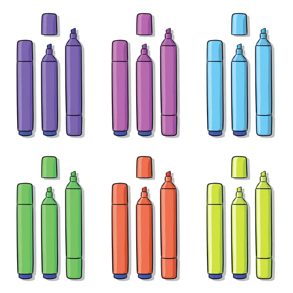 Highlighters of different colors — Stock Vector