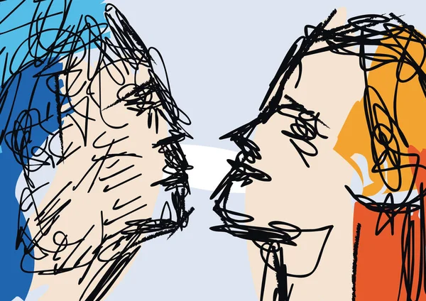 Ilustração Vetorial Pessoas Beijando Desenho Rostos Casal —  Vetores de Stock