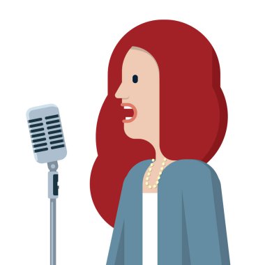 Kadın mikrofona konuşuyor.