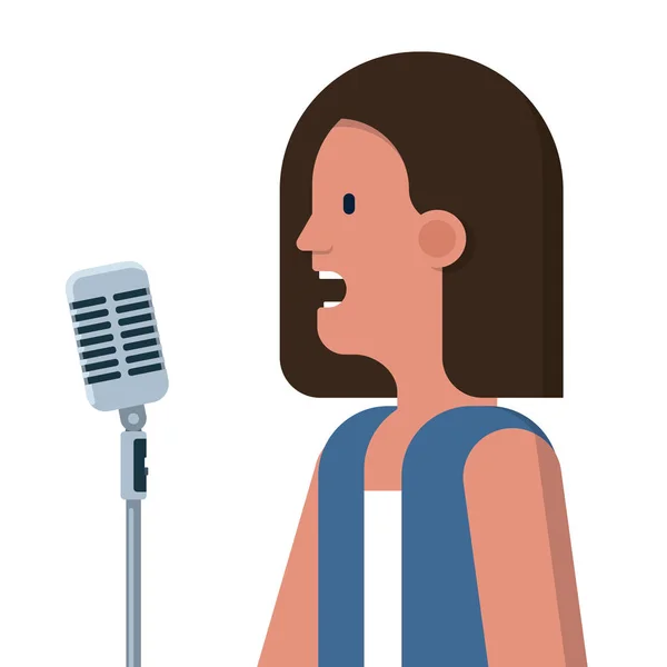 Woman speaking into microphone — Stock Vector