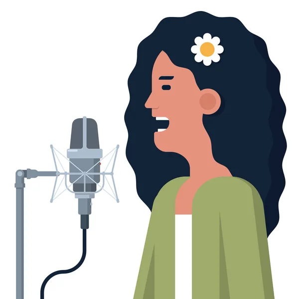 Woman speaking into microphone — Stock Vector