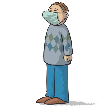 Koruyucu maskeli hoş bir karakter.