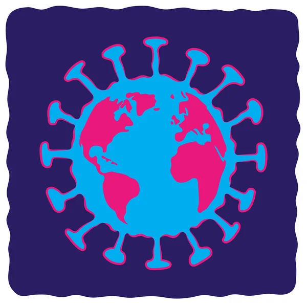 Zeichnung Mit Symbolen Von Globus Und Coronavirus — Stockvektor