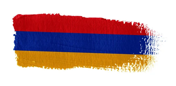 천으로만든 아르메니아 국기에 붓으로 문지르는 — 스톡 사진