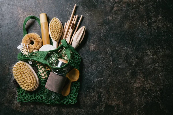 Concept Zéro Déchet Ensemble Accessoires Salle Bain Cuisine Écologiques Dans — Photo