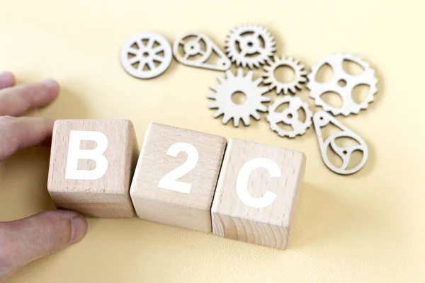Businessman Hand Arranging Wood Block Stacking B2C Icon Business Customer — Stock Photo, Image
